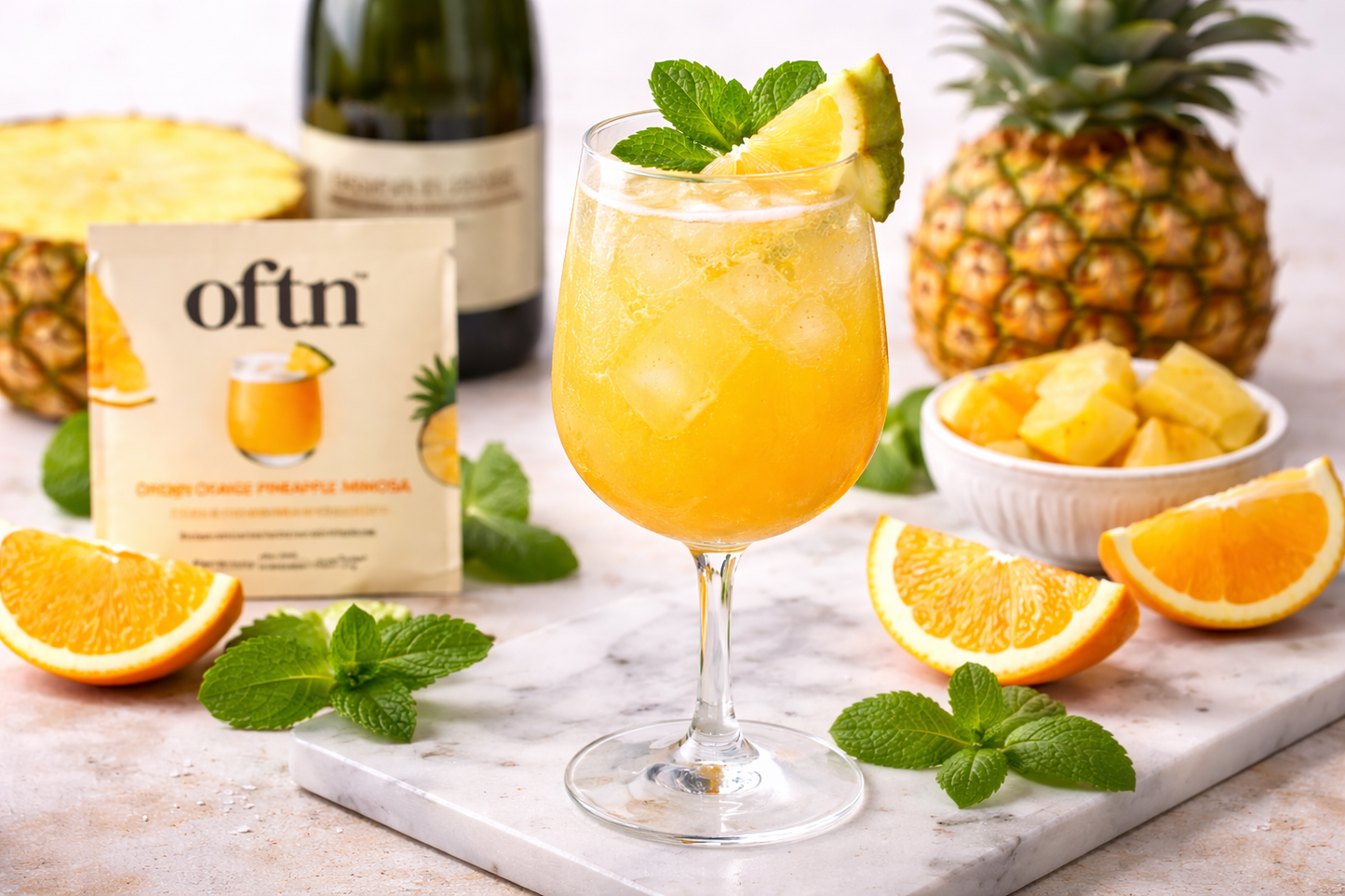 Skinny Pineapple Mimosa Cocktail or Mocktail Recipe