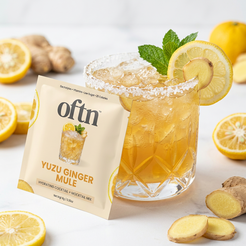 Yuzu ginger mule cocktail with ginger beer and lime